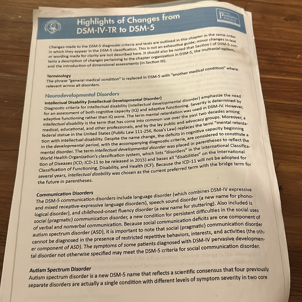 DSM-IV-TR Manual with DSM 5 Updates Printed Out - Picture 3 of 4